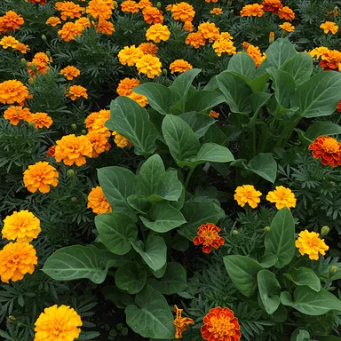 Marigolds planted near vegetables in Jamaica