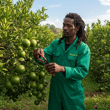 Gardener pruning a mango tree in Jamaica’s dry season