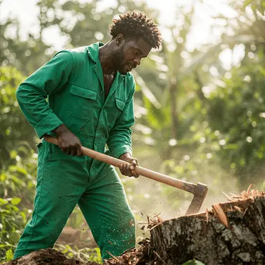 Digging out a tree stump in a Jamaican garden